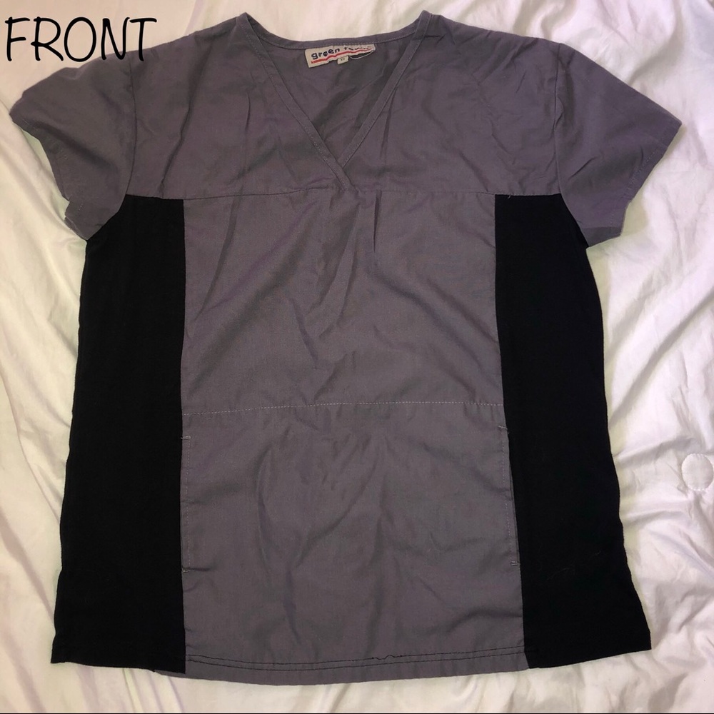 Stretchy Gray Green Town scrub top